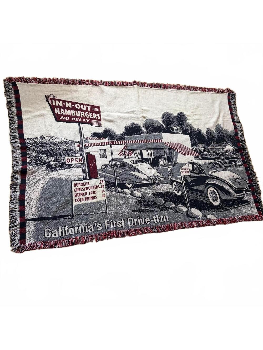 Vintage In-N-Out Burger Woven Throw Blanket California First Drive-Thru 67"x44"